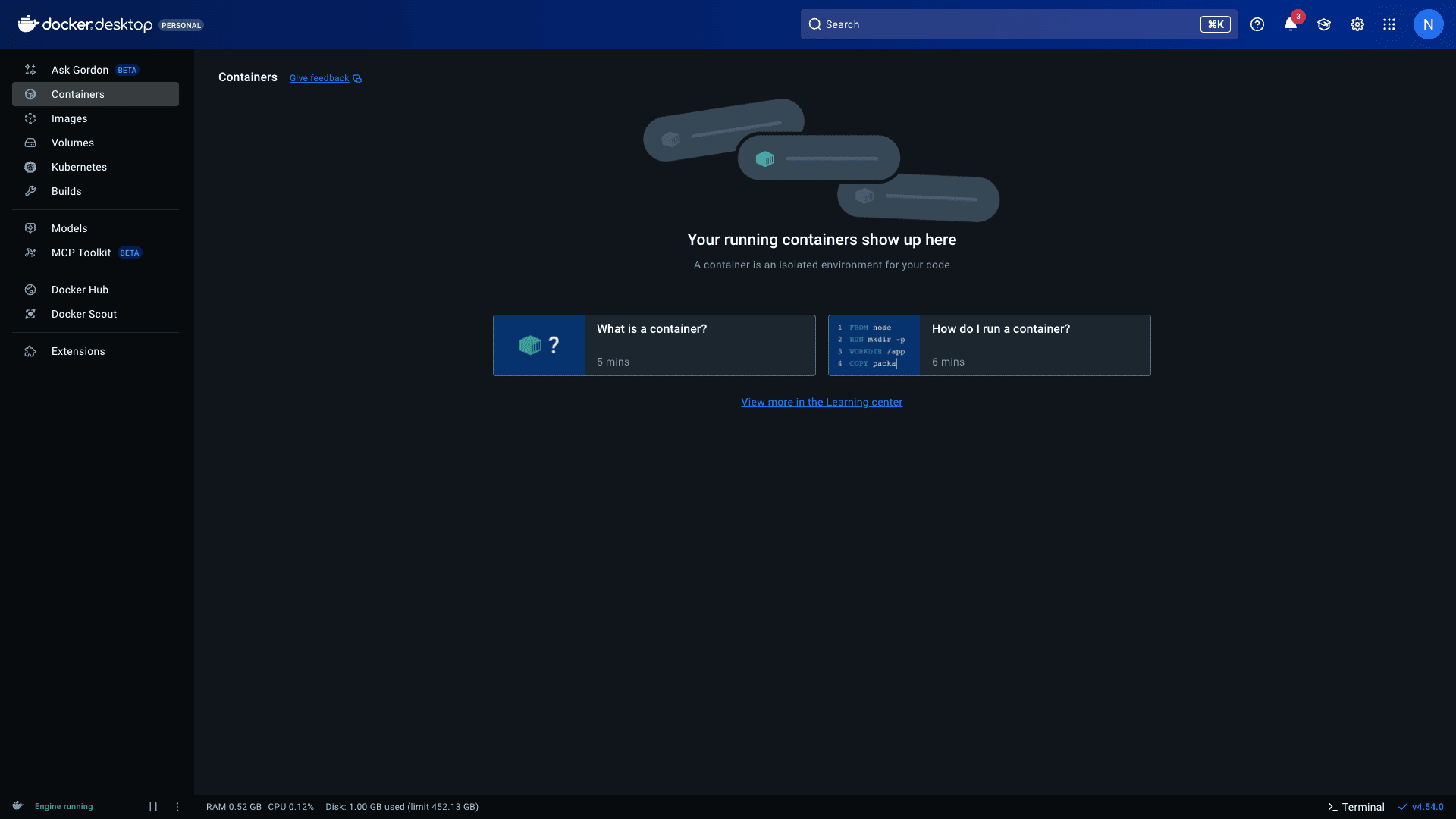 Dashboard Docker Kosong