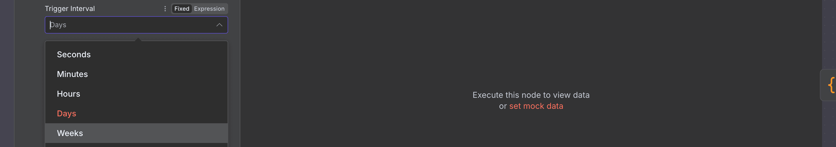 Memilih 'Weeks' dari dropdown Trigger Interval.