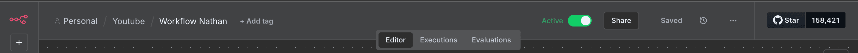 Tombol toggle di bilah atas n8n, diubah dari 'Inactive' menjadi 'Activated' 3.