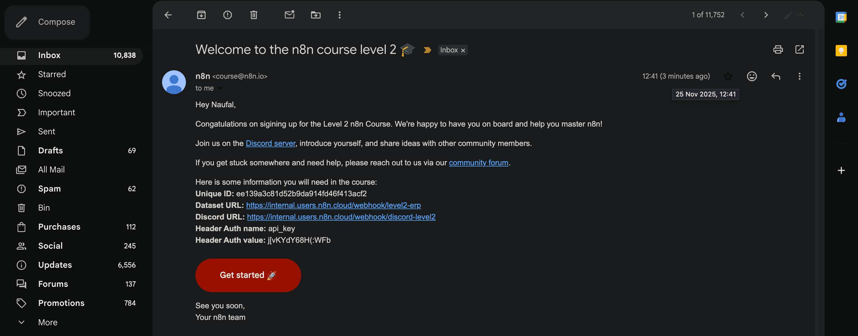 Email konfirmasi berisi kredensial baru untuk Level 2.