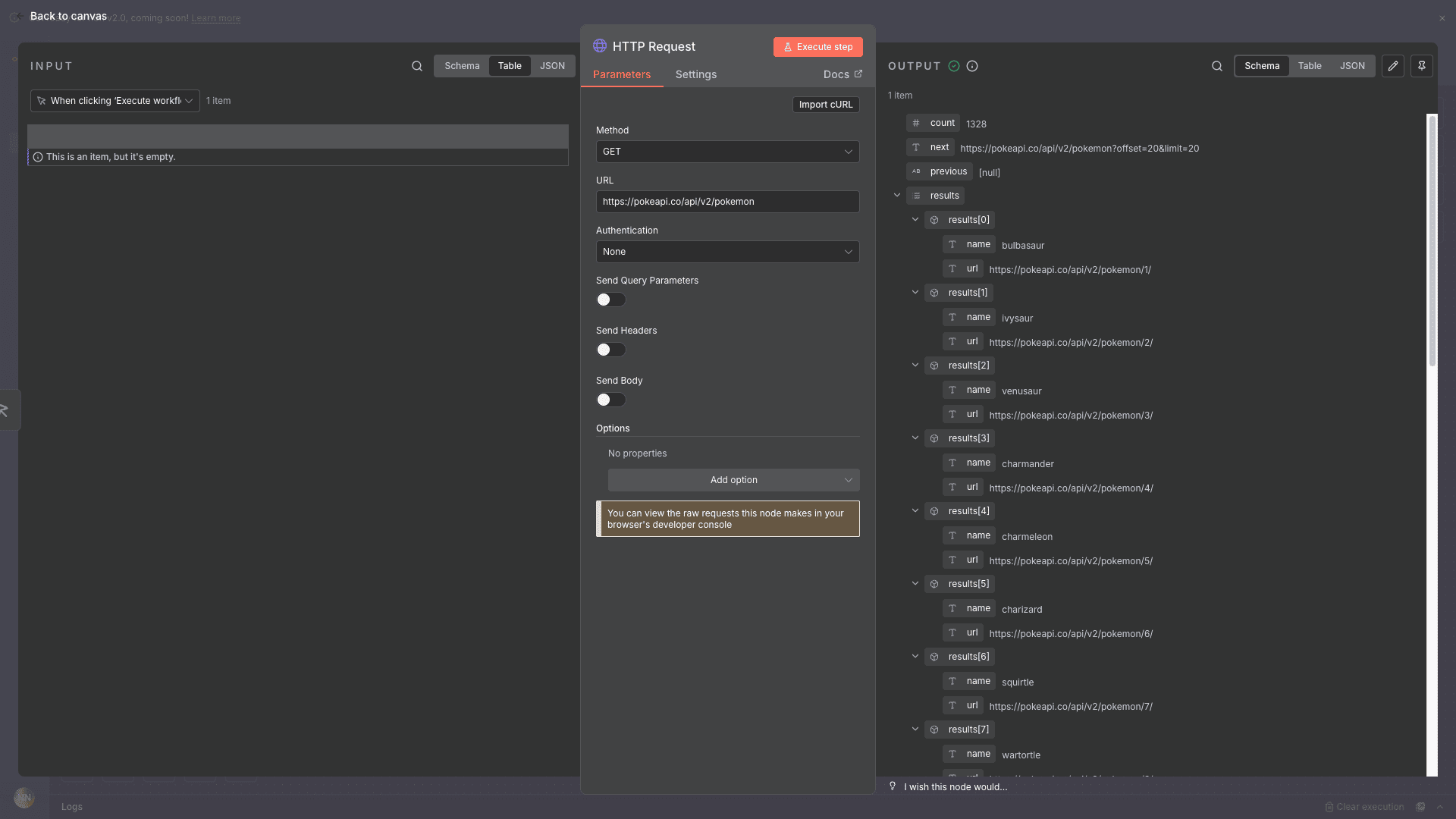 Output mentah dari PokéAPI.
