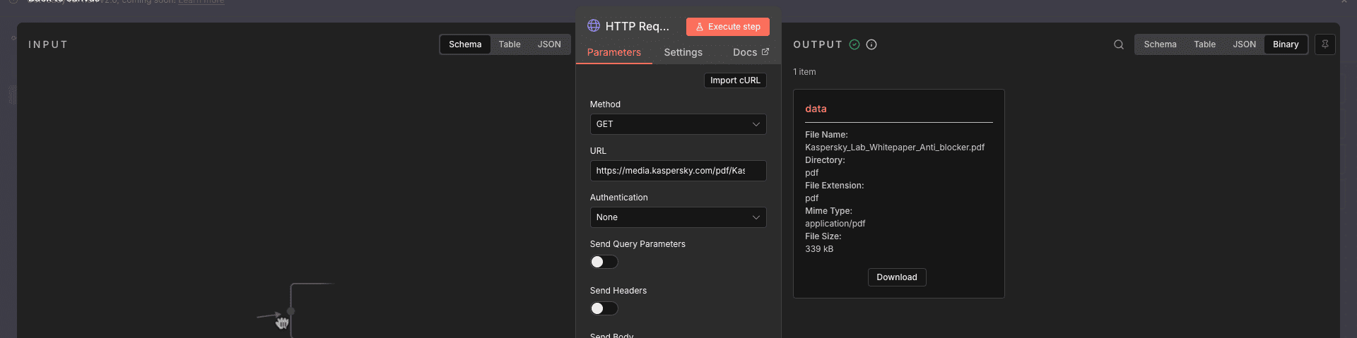 Tab Binary di output node.