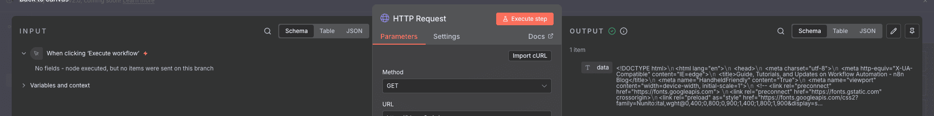 Konfigurasi HTTP Request ke blog n8n.