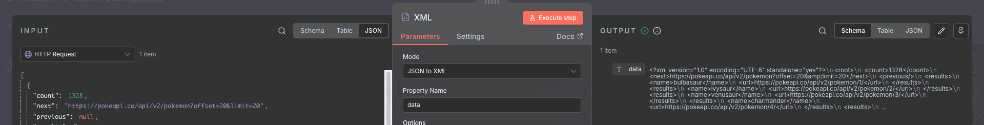 Hasil konversi JSON ke XML.