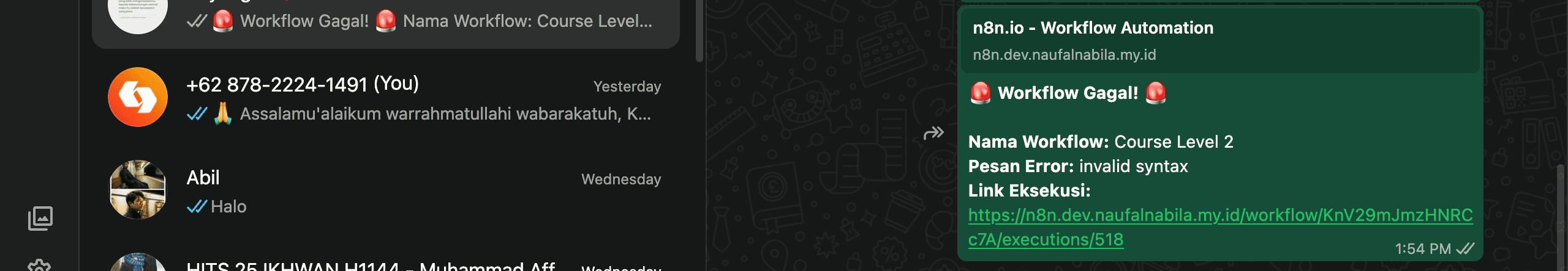 Menu Settings di workflow utama untuk memilih Error Workflow.