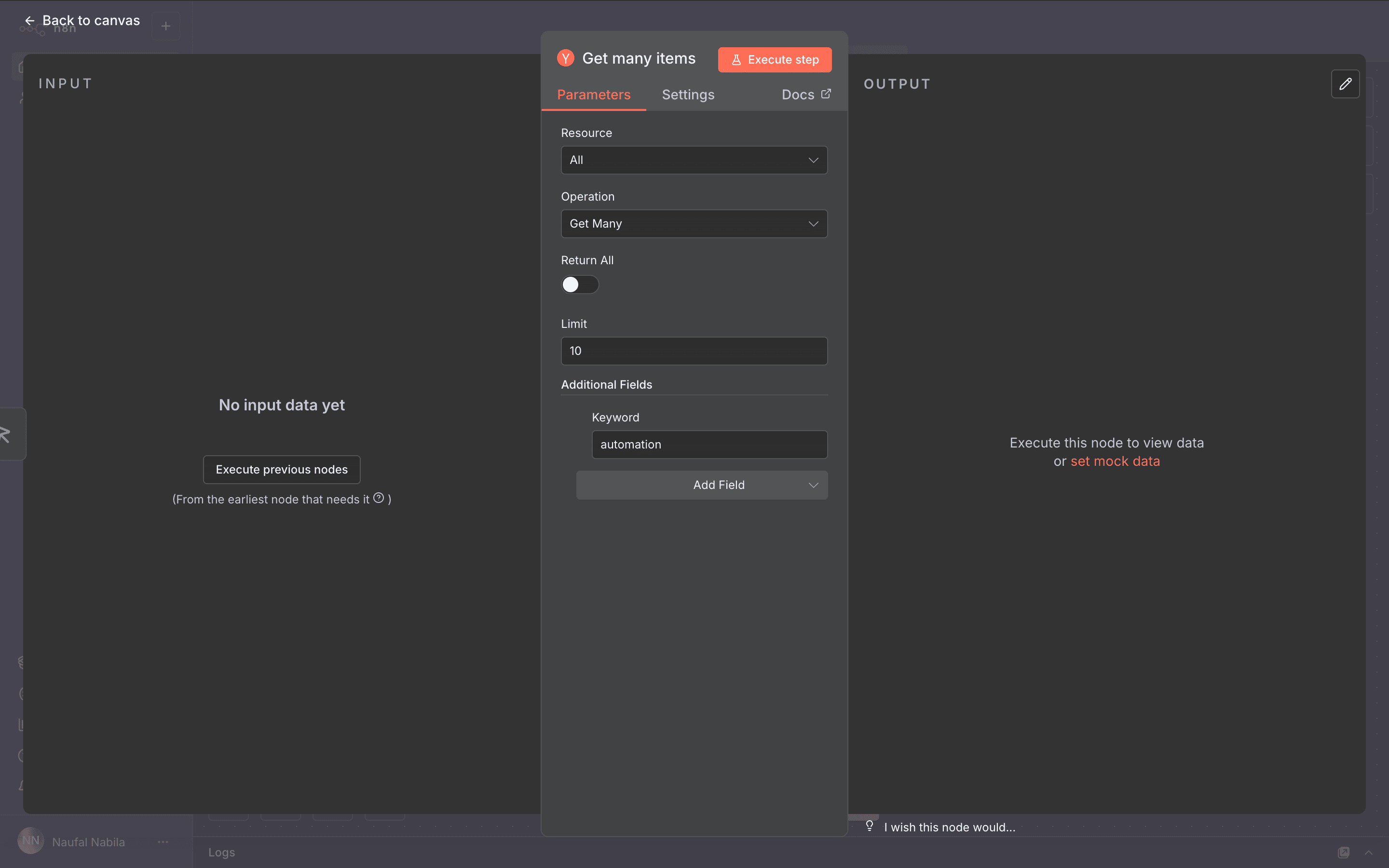 Konfigurasi parameter Hacker News yang sudah selesai, dengan Limit 10 dan Keyword automation.