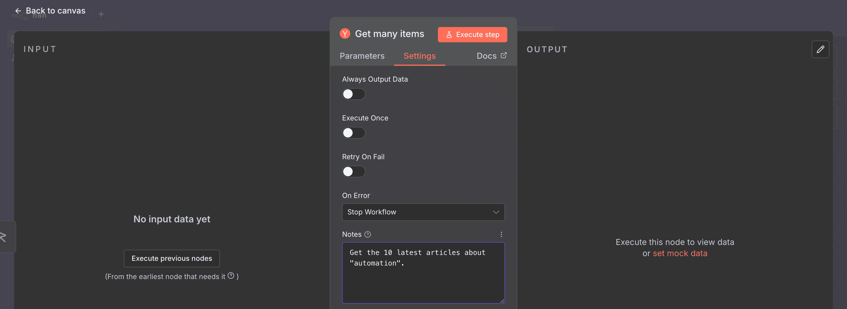 Mengisi bidang 'Notes' di tab Settings.