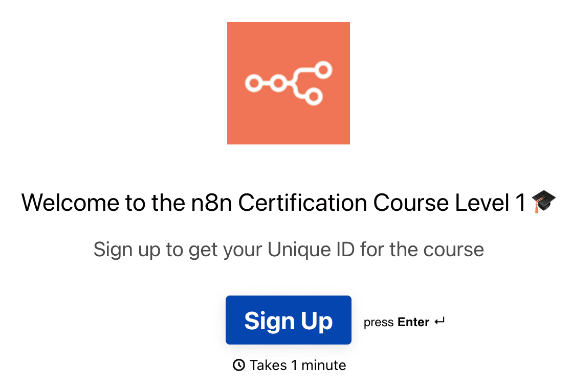 Halaman pendaftaran n8n Certification Course Level 1.