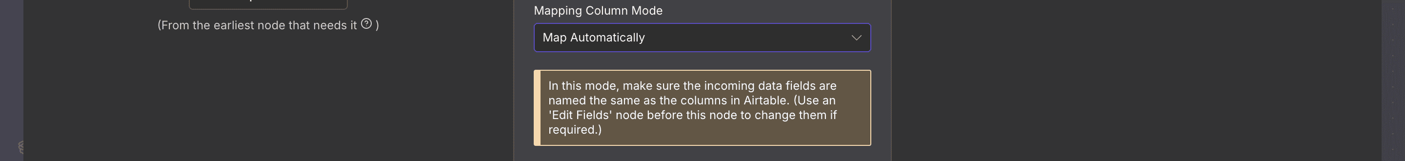 Tampilan output node Airtable di n8n dengan kolom yang terpetakan otomatis dan 30 record berhasil dibuat.