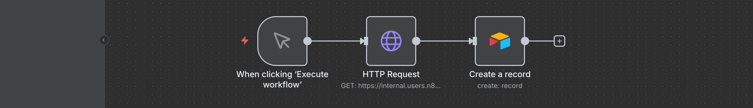 Diagram alur kerja: Schedule Trigger -> HTTP Request -> Airtable.
