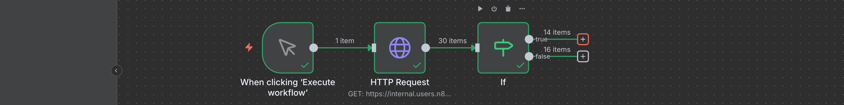 Menambahkan node baru dari output 'true' IF Node.