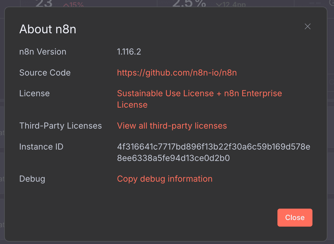 Screenshot n8n versi 1.116.2 di pojok kiri bawah.